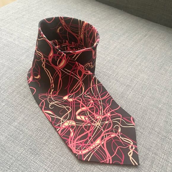 Nadia Roden Silk Abstract Patterned Tie - Black and Orange - Picture 1 of 5